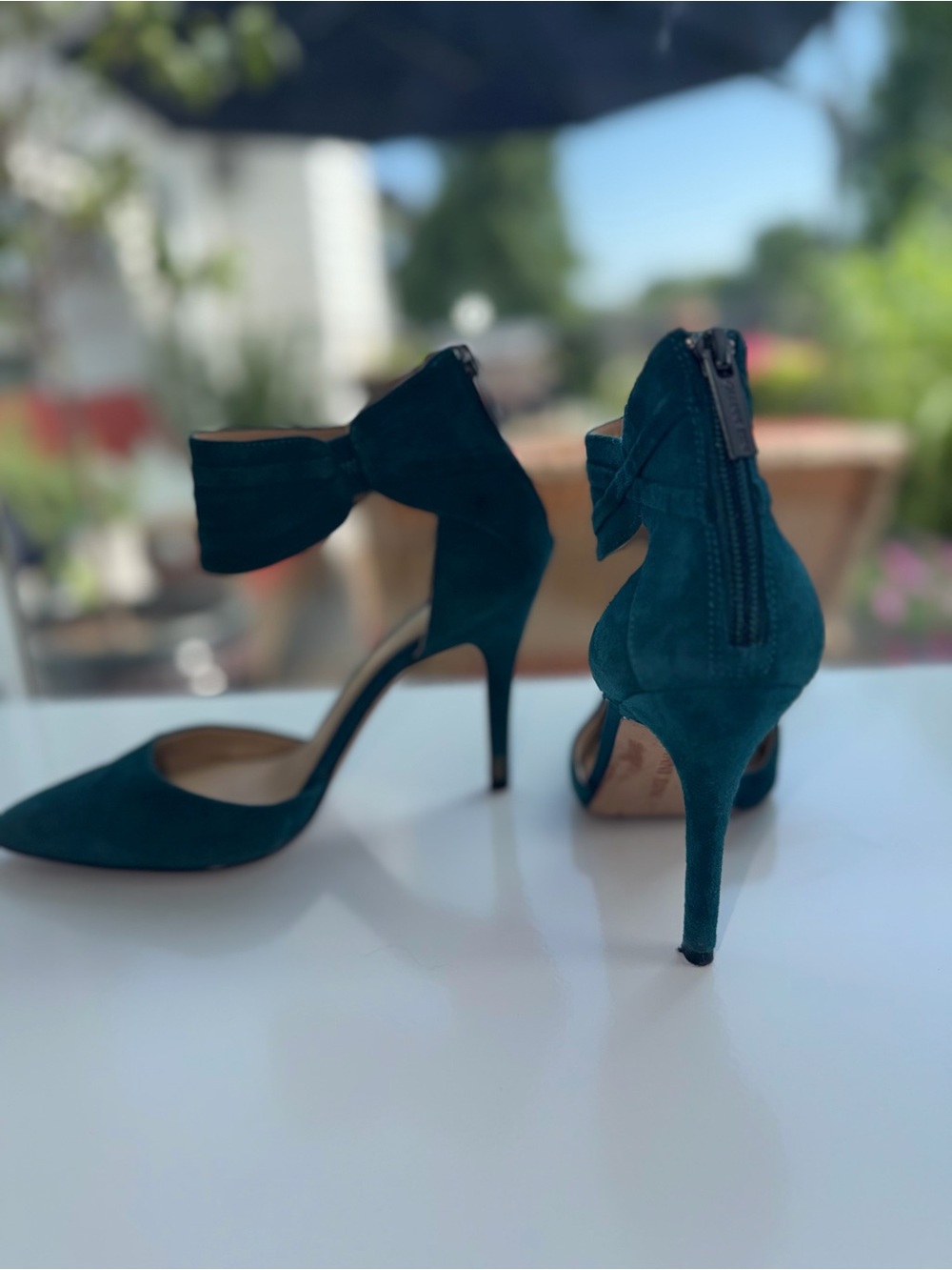 Gianni Bini Teal Suede Pointed-Toe Ankle-Strap Heels